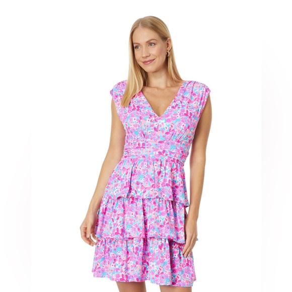 Lilly Pulitzer Women’s Faye V-Neck Tiered Ruffle Dress - Aura Pink Baby Bloomer - Picture 6 of 9